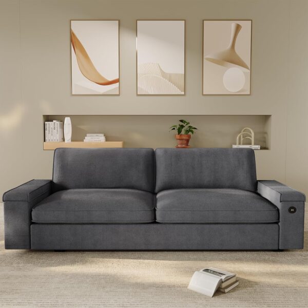 SEDETA Modern Couch, Comfy Couches for Living Room, Oversized Loveseat Sofa, Deep Seat Sofa with Storage and 2 USB Charging Ports, Removable Sofa Cover(Dark Grey Chenille) - Image 6