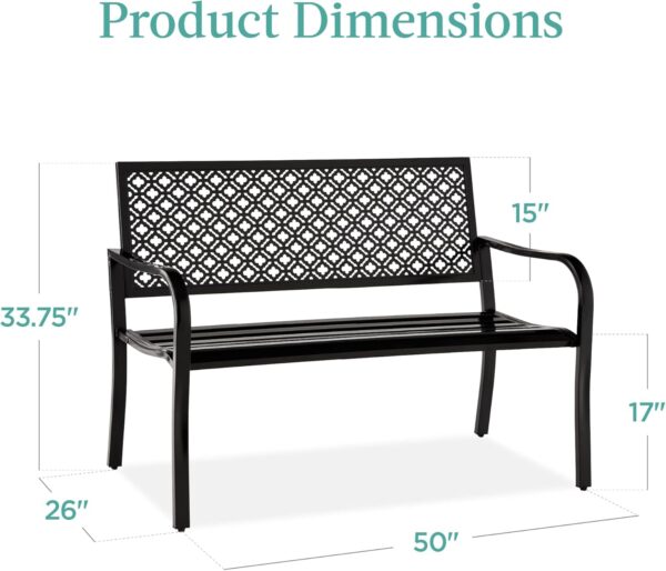 Best Choice Products Outdoor Bench 2-Person Metal Steel Benches Furniture for Garden, Patio, Porch, Entryway w/Geometric Backrest, 790lb Capacity – Black - Image 2