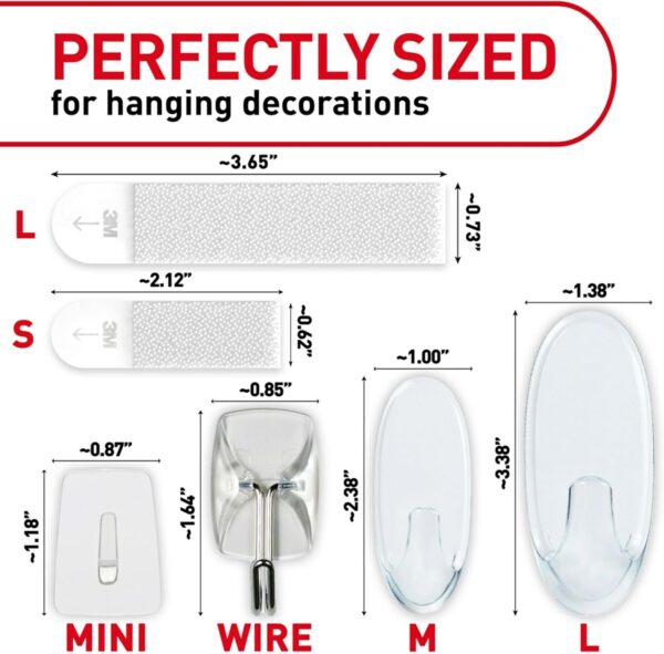Command Variety Pack, Picture Hanging Strips, Wire Hooks and Wall Hooks, Damage Free Hanging Clear Variety Pack for Up to 19 Items, 1 Kit - Image 2