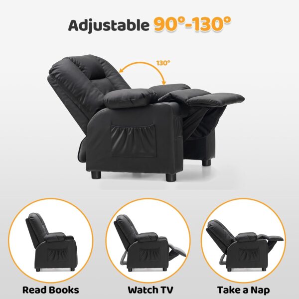 MCombo Big Kids Recliner for Ages 3+, Child Recliner Chair, Toddlers Recliner Sofa with Cup Holders, Faux Leather, 7322(Black) - Image 6