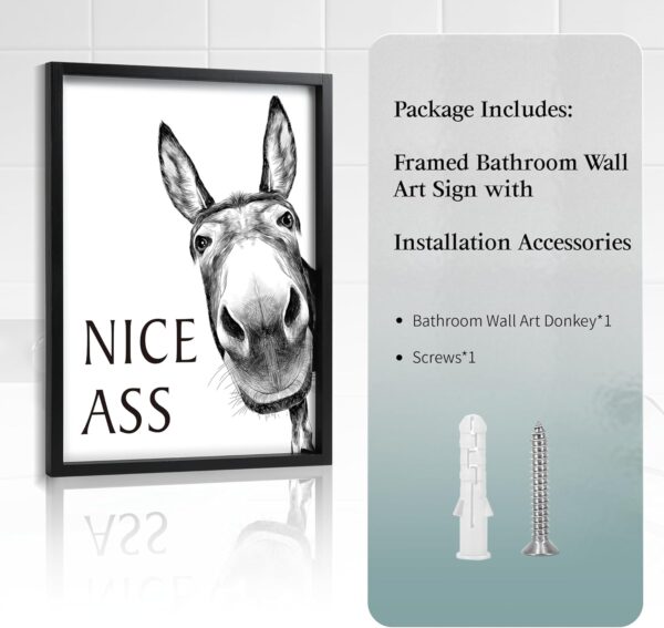 Heiple Framed Bathroom Art Bathroom Wall Decor Farmhouse Home Bathroom Decor Sets Vintage Funny Wall Art Bathroom Signs (11"x14" Black Framed, Donkey) - Image 6