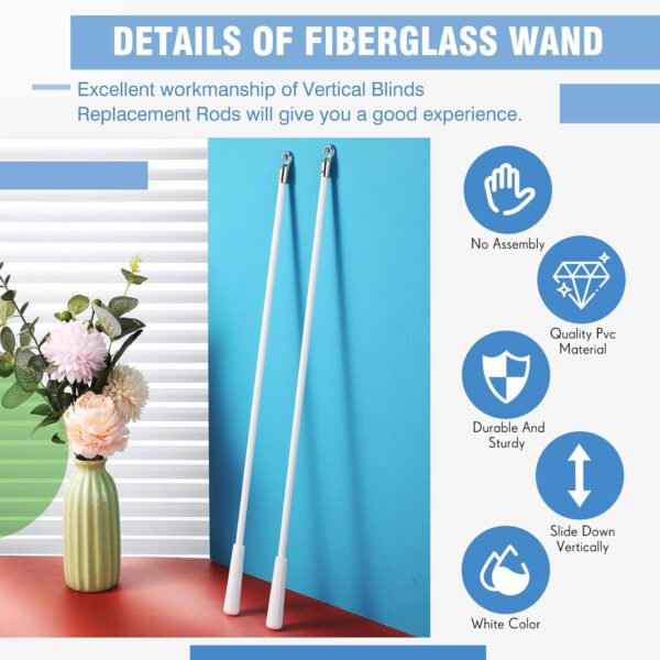 Bokon 2 Pieces White Fiberglass Blind Wand Vertical Blinds Replacement Parts Blinds Stick Replacement with Hook and Handle Curtain Stick Blind Tilt Wand for Window Opener Accessory (36 Inch) - Image 3