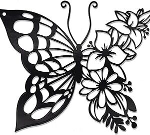 EZ4ENCE Butterfly Decoration Wall Art, Metal Hanging, Wall Home Decor, Boho, Nature Themed, Bohemian Style, for Bedroom Living Room Home Wall, Black, Large