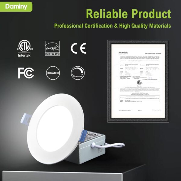 DAMINY 24 Pack 6 Inch LED Recessed Lighting with Junction Box,5CCT,Ultra-Thin Recessed Light,12W 1080lm, Dimmable Canless Wafer Ceiling Light, High Brightness - ETL - Image 7
