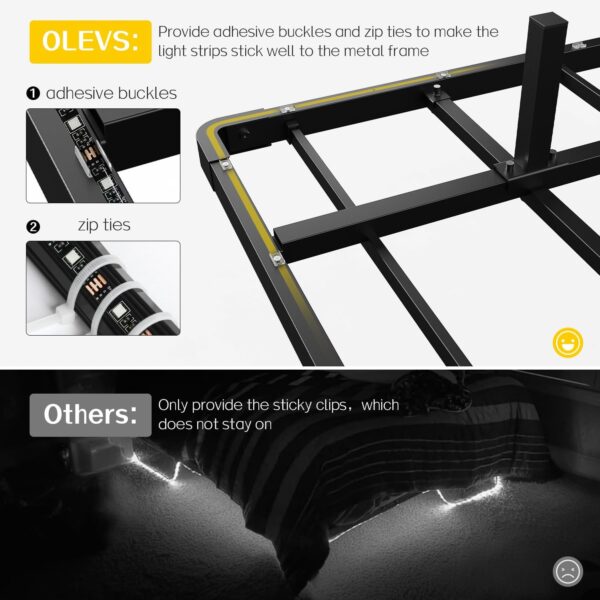 OLEVS Floating Bed Frame Queen Size with Smart LED Lights and Charging Station - Modern Metal Platform Bed, Easy Assembly No Box Spring Needed - Image 6