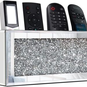 Mirrored Remote Holder, Wall Mounted Crush Diamond Bling Decoration Organizer Storage Box for Remote Phone Pad Wallet Notebook (8.3"×2.5"×4" for 3 or 4 Remote Controls)