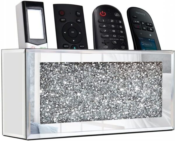 Mirrored Remote Holder, Wall Mounted Crush Diamond Bling Decoration Organizer Storage Box for Remote Phone Pad Wallet Notebook (8.3"×2.5"×4" for 3 or 4 Remote Controls)