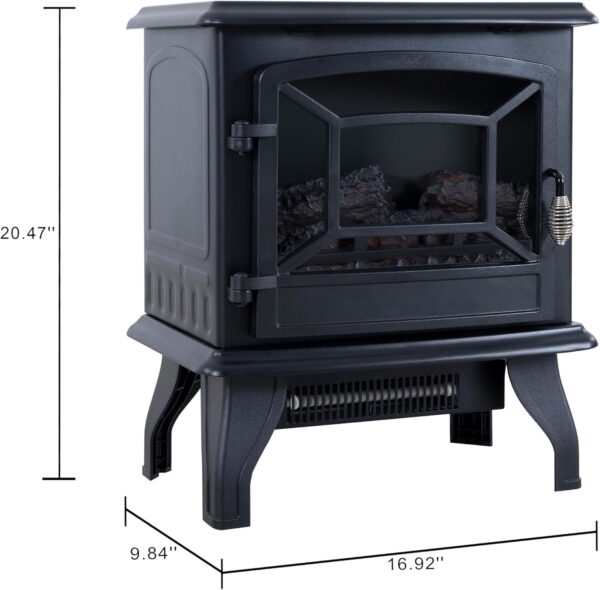 Electric Fireplace Stove, 17 inch Freestanding Infrared Electric Fireplace Heater with 3D Realistic Flame, 1400W Fast Heating for Office Living Room Bedroom, Black - Image 7