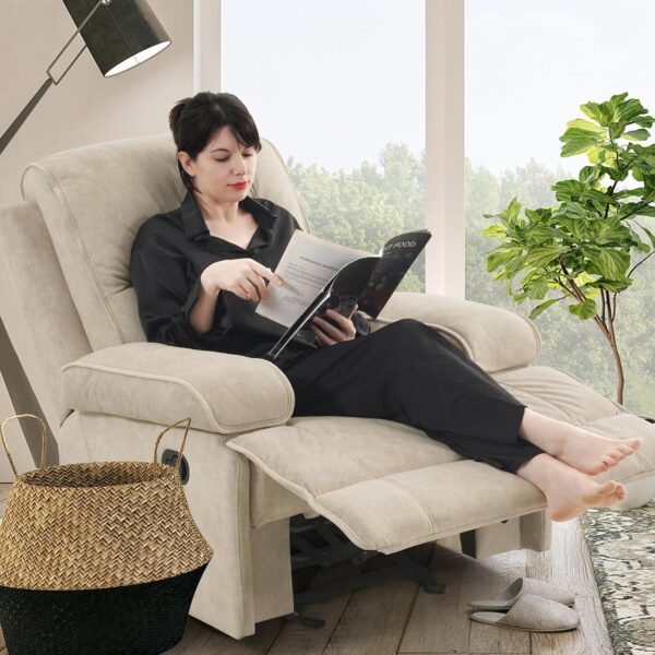 Recliner Chair Glider Rocking Recliners for Nursery, Rocker Glider Nursery Chair for Living Room with Extra Large Footrest, High Back, Upholstered Deep Seat, Oversized Fabric Recliner - Image 3