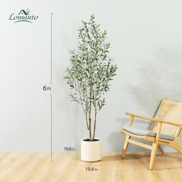 LOMANTO Artificial Olive Trees, 6 ft Tall Fake Olive Trees for Indoor, Faux Olive Silk Tree, Large Olive Plants with White Planter for Home Decor and Housewarming Gift, 1 Pack - Image 4