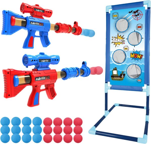 YEEBAY Shooting Game Toy for Age 6, 7, 8,9,10+ Years Old Kids, Boys - 2pk Air Guns & Shooting Target & 24 Foam Balls - Ideal Gift - Compatible with Toy Guns
