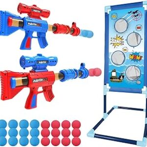 YEEBAY Shooting Game Toy for Age 6, 7, 8,9,10+ Years Old Kids, Boys - 2pk Air Guns & Shooting Target & 24 Foam Balls - Ideal Gift - Compatible with Toy Guns