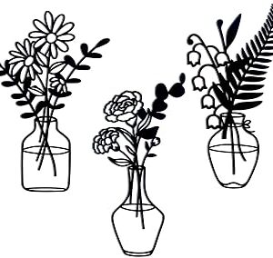 Zzbakress 3 Pcs Black Metal Flowers and Vases Wall Decoration Minimalist Art Wall Sculpture Lily of the valley, Daisy, Carnation Iron Decorative Floral for Living Room or Kitchen(Style 2, Black)