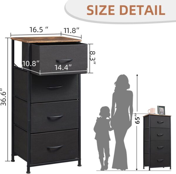 Somdot Tall Dresser for Bedroom with 4 Drawers, Storage Chest of Drawers with Removable Fabric Bins for Closet Bedside Nursery Laundry Living Room Entryway Hallway, Black - Image 3