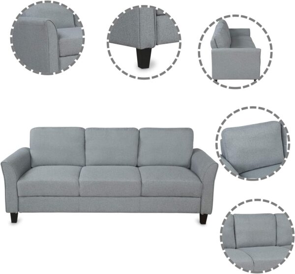 Harper&Bright Designs 3-Seat Sofa Living Room Linen Fabric Sofa Upholstered Sofa with Cushion Back (Gray) - Image 4