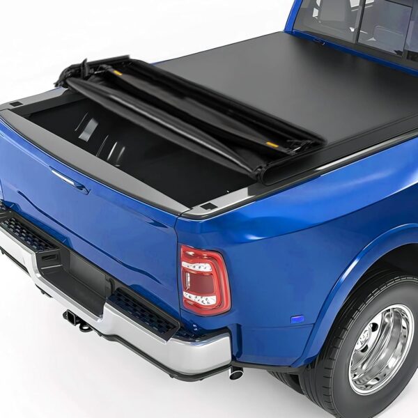 6.4FT/6.5FT Soft 4 Fold Truck Bed Tonneau Cover Compatible with 02-22 Ram 1500 03-20 Ram 2500 3500 Without Ram Box