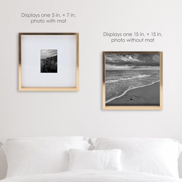 Mikasa 16x16 in. Gallery Frame for 15x15 in. Photo with 2 mm Beveled Mat, Vertical or Horizontal Display, Gold - Image 4