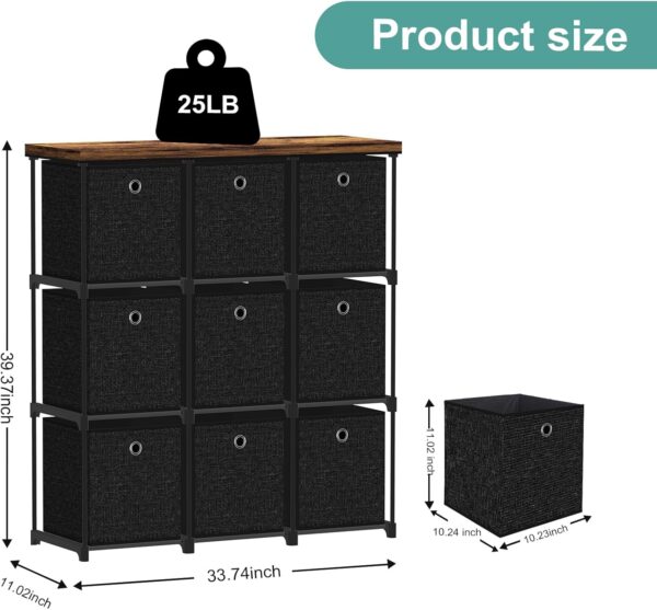 Fabric Dresser with 9 Drawers, Tall Cube Organizer for Closet, Storage Drawer Unit Chest of Drawers for Bedroom, Living Room, Hallway, Dorm, Black - Image 3