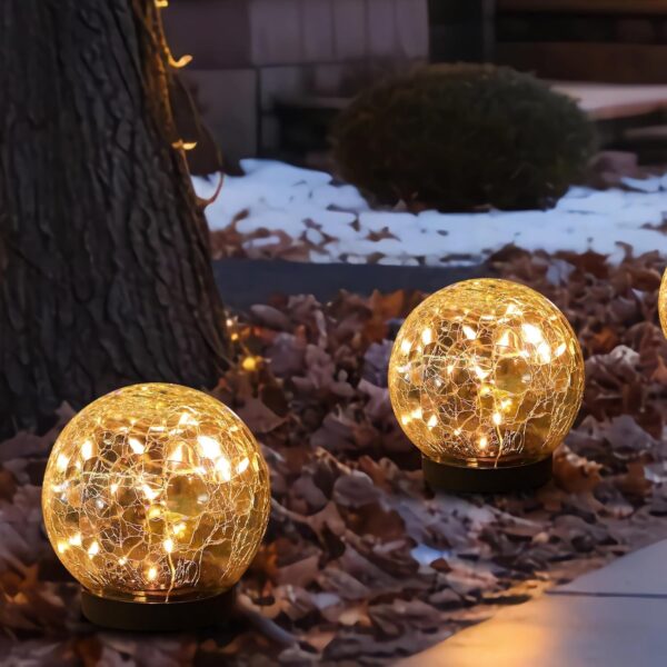 Solar Globe Lights Outdoor Waterproof-Solar Balls-Solar Garden Lights-Solar Orbs for Outside 2 Pack Cracked Glass Ball for Lawn Patio Yard Backyard Decorations