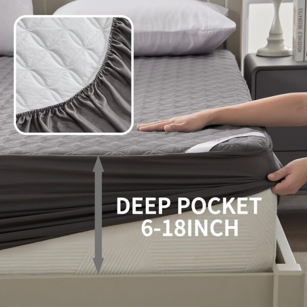 BEDLORE Waterproof Mattress Protector, Noiseless King Size Mattress Pad with Deep Pocket Fitted Up to 6-18 inches, Soft Breathable Dirt-Proof Bed Mattress Cover Washable for Bedroom, Hotel (Gray) - Image 4