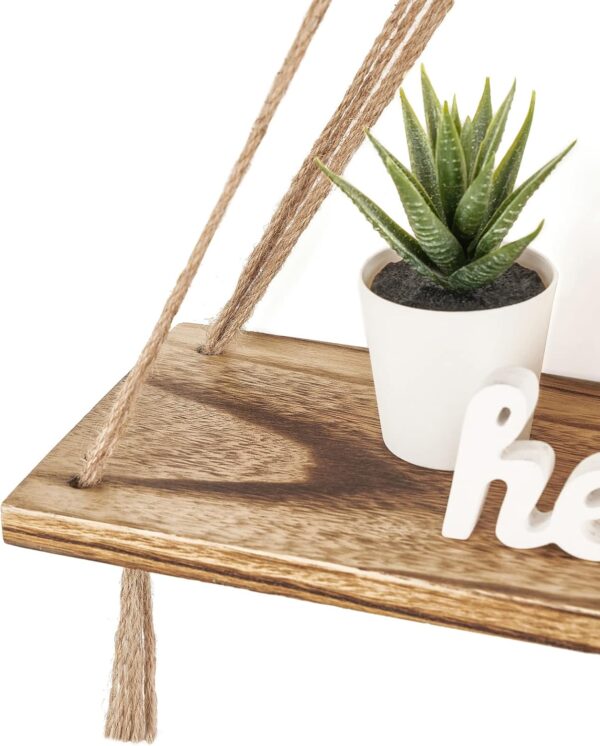 Mkono Macrame Hanging Shelves Boho Wall Decor Set of 2 Rustic Wood Floating Storage Shelf for Bedroom Bathroom Living Room Nursery Dorm Room, Display Shelving for Hanging Plants Photos, Brown - Image 5