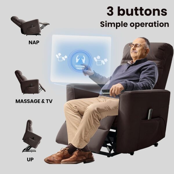 Small Power Lift Recliner Chair for Elderly with 3D Kneading Massage, Adjustable Electric Recliner for Seniors for Small Spaces, Reclining Massage Chair for Adults, Mattevelvet Fabric Sofa, Brown - Image 5