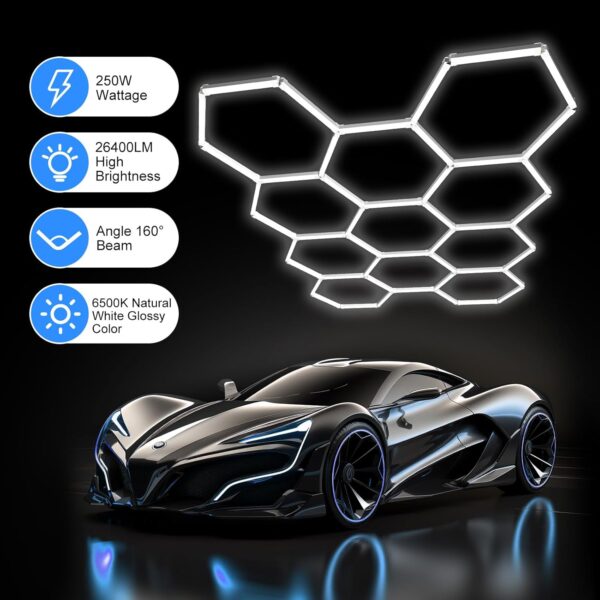 Hexagon LED Garage Light,Car Detailing Ceiling LED Shop Light for Warehouse Workshop Gym Basement Car Care Wash Room,Car Detailing Shop 12-Packs (2-Hex) - Image 5