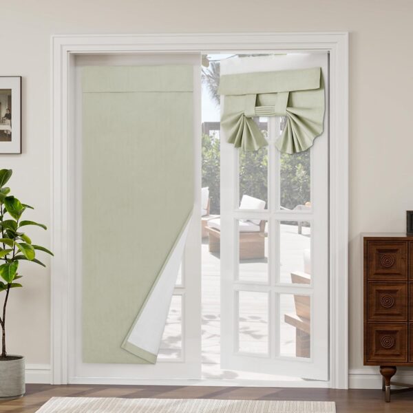 Easy-Going 100% Blackout Door Curtains, Linen Look French Door Blind Window Covering, Thermal Insulated Privacy Tie Up Front Door Curtains for Glass Door, 1 Panel, 26x68 inch, Light Gray