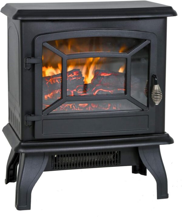 FDW Electric Fireplace Heater 20" Freestanding Fireplace Stove Portable Space Heater with Thermostat for Home Office Realistic Log Flame Effect 1500W CSA Approved Safety 20"Wx17"Hx10"D,Black