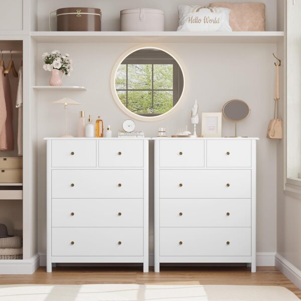 HOUSUIT White Dresser with 5 Drawers, Tall Dresser Chest of Drawers, 5 Drawer Dresser with Deep Space, Wood Dresser Storage Cabinet for Living Room, Hallway, Office, White - Image 2