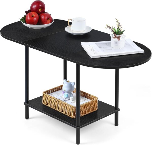 Coffee Tables for Living Room,2-Tier Small Coffee Table Industrial Modern Black Coffee Table with Storage Shelf and Wood Tabletop for Small Space,Home Office - Image 7