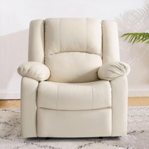 COHOME Manual Recliner Chair for Adults, Waterproof Leather Reclining Chairs for Small Spaces, Living Room Single Sofa Recliner with Overstuffed Arm and Back,Beige