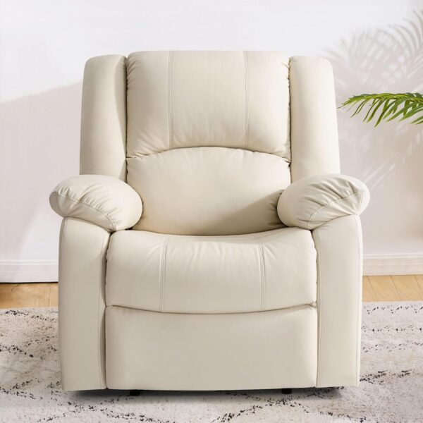 COHOME Manual Recliner Chair for Adults, Waterproof Leather Reclining Chairs for Small Spaces, Living Room Single Sofa Recliner with Overstuffed Arm and Back,Beige