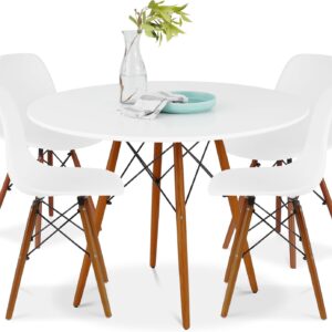 Best Choice Products 5-Piece Dining Set, Compact Mid-Century Modern Table & Chair Set for Home, Apartment w/ 4 Chairs, Plastic Seats, Wooden Legs, Metal Frame - White/Walnut