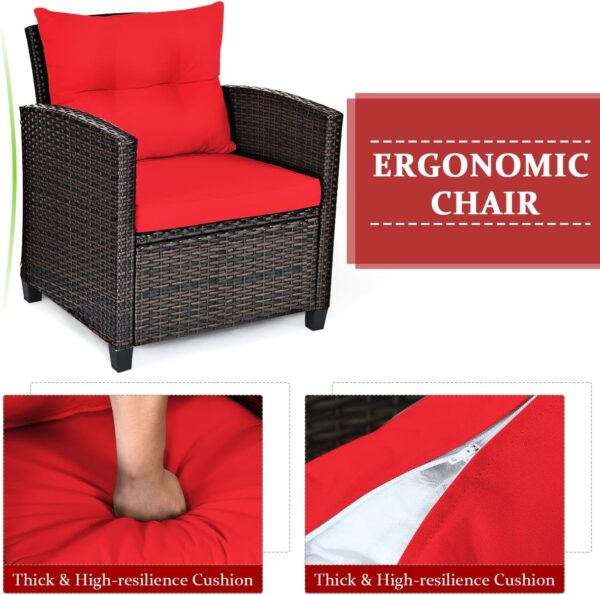 AUGESTER 3 PCS Patio Furniture Set, Outdoor PE Rattan Wicker Conversation Sofa Set w/Washable Cushion and Tempered Glass Tabletop, All Weather Chat Sofa for Garden Poolside Balcony Porch Bistro (Red) - Image 3