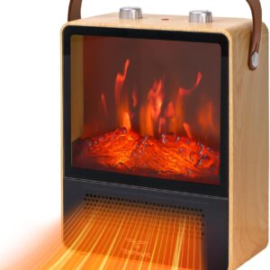 Electric Fireplace Heater, 1500W Portable Space Heater, Fireplace with Realistic 3D Flame Effect and Overheating Safety Protection, Quiet and Safe for Indoor Use Office Bedroom, Oak