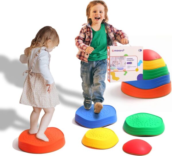 makarci Stepping Stones for Kids, 5pcs Non-Slip Plastic Balance stones, Promoting Children's Coordination Skills Sensory Play Equipment, toddler toys for Age 3 4 5 6 7 8 Years