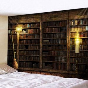 Vintage Bookshelf Wall Hanging - Study Room Picture Tapestry Retro Bookshelf Wall Art Library Bohemian Hippie Tapestries Bedroom College Dorm Decor