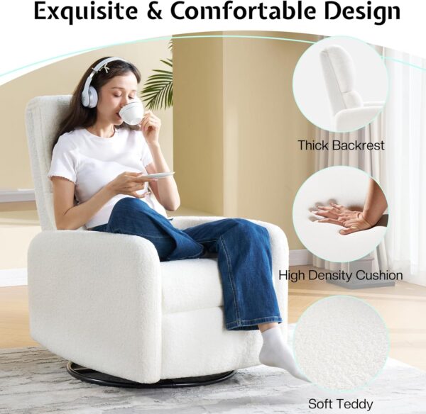 Jocisland Swivel Glider Rocking Recliner, Nursery Chair for Adults with 2 Massage Points, Rocker Reclining Single Sofa Armchair for Living Room Bedroom Nursing (Teddy, White) - Image 6
