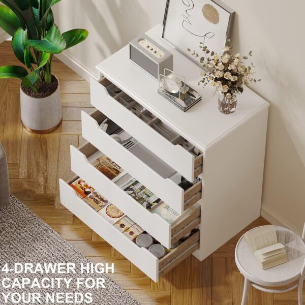 Gizoon 4 Drawer Dresser, White Chest of Drawers with Large Storage Capacity, Bedroom Dressers and Organizer with Embedded Handles and Sturdy Anti-Tripping Device for Office, Living Room, Hallway - Image 3