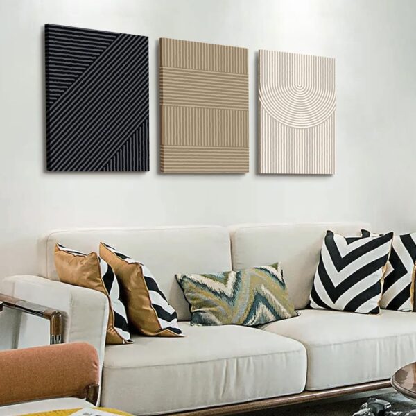 yulihaz Boho Modern Wall Art Set of 3 Abstract Line Wall Decor Minimalist Neutral Canvas Pictures Beige Brown Black Poster Mid Century Painting Print Artwork for Bedroom Living Room Framed 12x16 in - Image 6