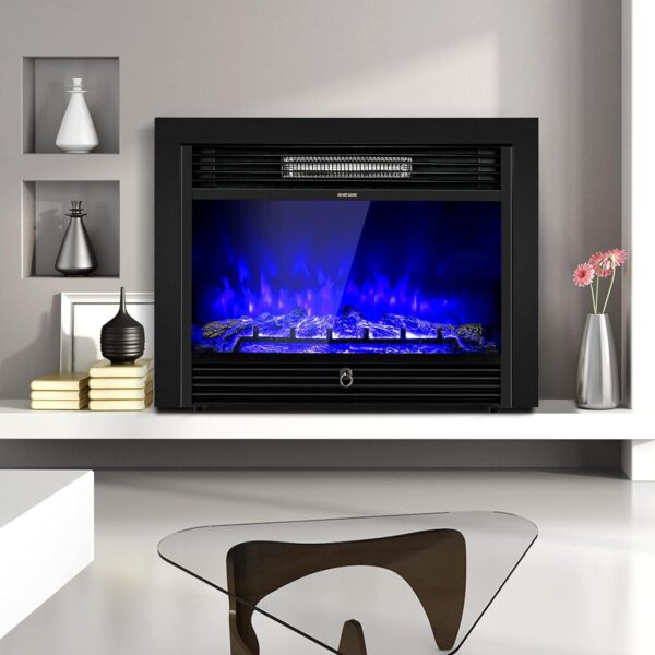 COSTWAY 28.5-Inch Electric Fireplace Inserts, 750W/1500W Wall Recessed and Freestanding Fireplace with 3 Flame Colors, 5 Brightness Settings, 8H Timer, Remote Control, Heater for Indoor Use - Image 2