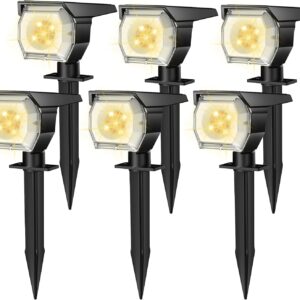EIUIO Solar Outdoor Lights, Solar Lights Outdoor Waterproof, Solar Spot Lights Outdoor with Auto On/Off and 3 Lighting Modes, Outdoor Lights for Garden Decor, Outdoor Decor, 6 Pack(Warm White)