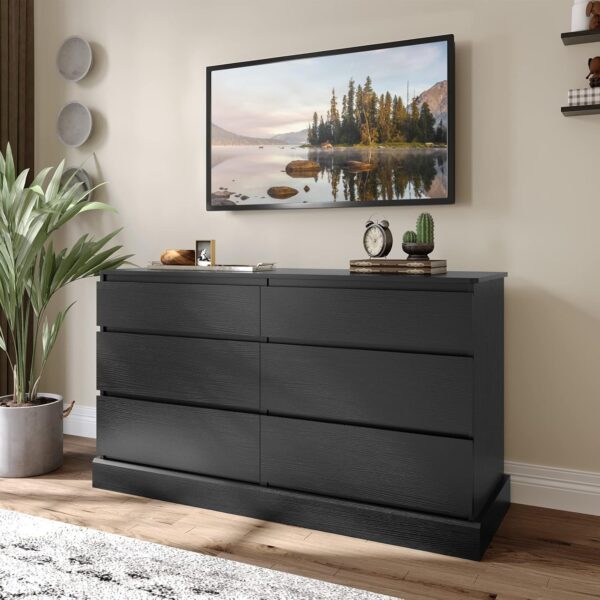 EPHEX 6 Drawer Dresser, Black Chest of Drawers, Storage Tower Clothes Organizer Closet, Double Dresser for Bedroom, Living Room, Entryway, 51.6''L x 15.7''D x 29.3''H - Image 6