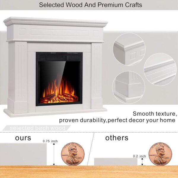 JAMFLY Electric Fireplace Mantel Package Wooden Surround Firebox TV Stand Free Standing Electric Fireplace Heater with Logs, Adjustable Led Flame, Remote Control, 750W-1500W, Lvory White - Image 7