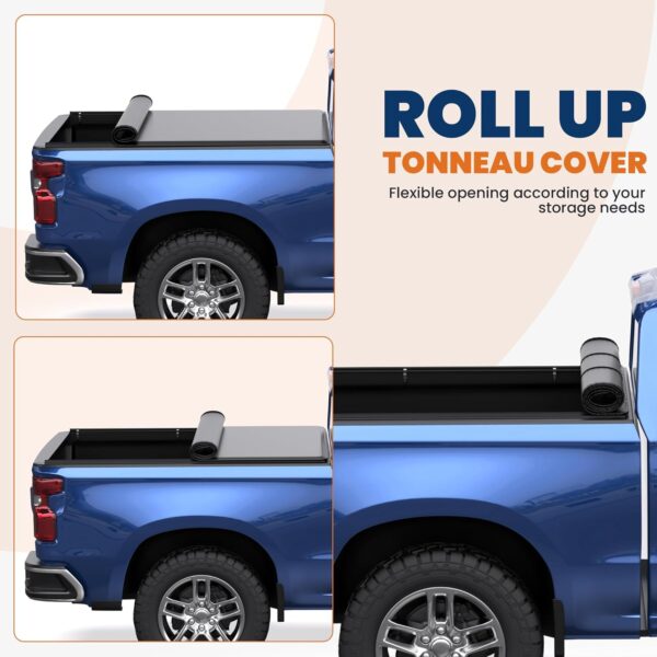 5FT Roll-Up Soft Vinyl Truck Bed Tonneau Cover Compatible for 2015-2024 Chevy Chevrolet Colorado/GMC Canyon Fleetside On Top Bed -60 Inch - Image 3
