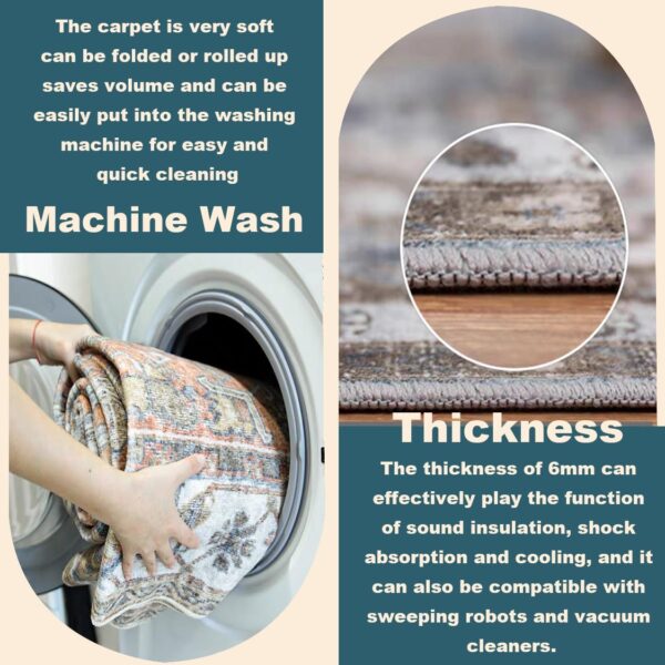 6'x9' Washable Vintage Area Rug Boho Chic Medallion Distressed Design Non-Shedding Easy Care Ideal for High Traffic Areas in Living Room Bedroom Kitchen Office Large Carpet - Image 5