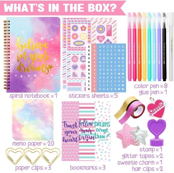 DIY Journal Kit for Girls - DIY Journal Set for Tween & Teen Girls, Stationery Set, Scrapbook & Diary Supplies Set, Journaling Art Crafts Kit, Ideal Gifts for 8 9 10 11 12 13 14 Year Old Girl - Image 5