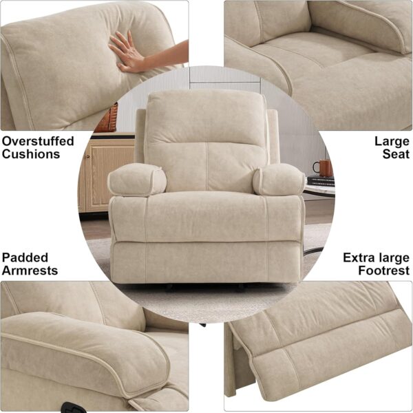Recliner Chair Glider Rocking Recliners for Nursery, Rocker Glider Nursery Chair for Living Room with Extra Large Footrest, High Back, Upholstered Deep Seat, Oversized Fabric Recliner - Image 5