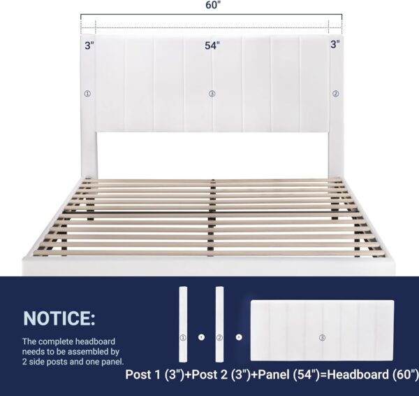 Allewie Queen Bed Frame/Velvet Upholstered Bed Frame with Vertical Channel Tufted Headboard/Strong Wooden Slats/Platform Bed Frame/Mattress Foundation/Box Spring Optional/Easy Assembly/White - Image 6